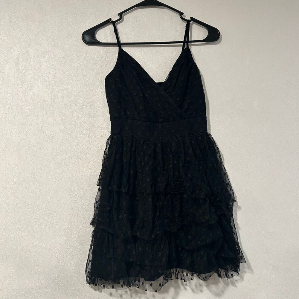 Abercrombie & Fitch Black Swiss Dot Tulle Mini Dress Spaghetti Strap XS